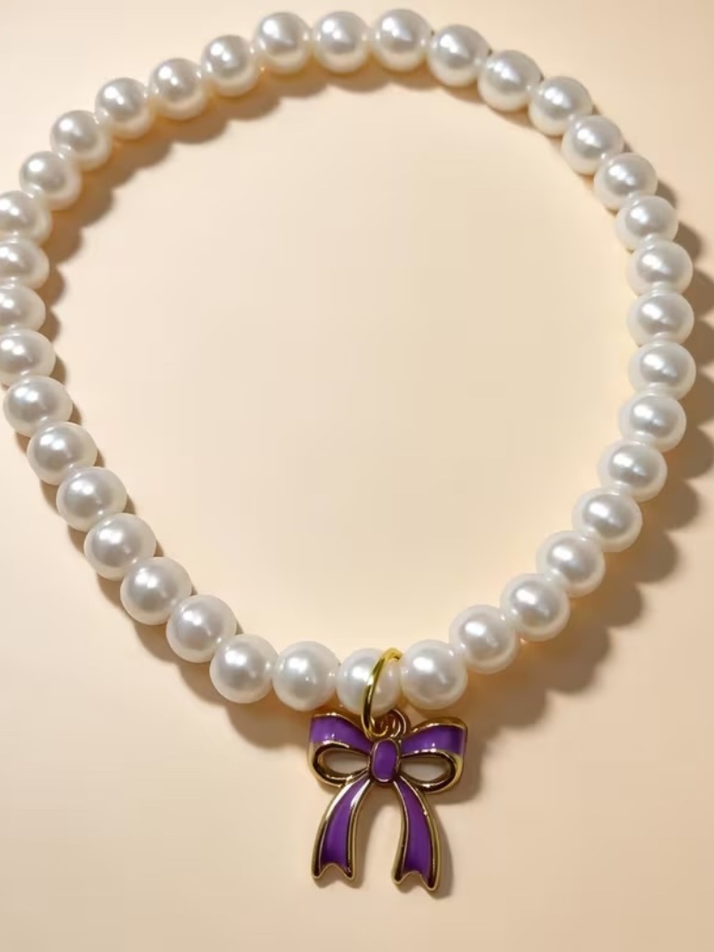 Parky’s Place Pearl Cat Necklace Collar Purple Bow Stretch Pet Accessory XS
